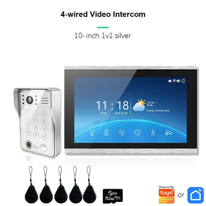 ANJIELO Tuya WiFi 5-in-1 Fingerprint Unlocking Video Intercom System, Suitable For Homes, With 1080P HD Security Protection