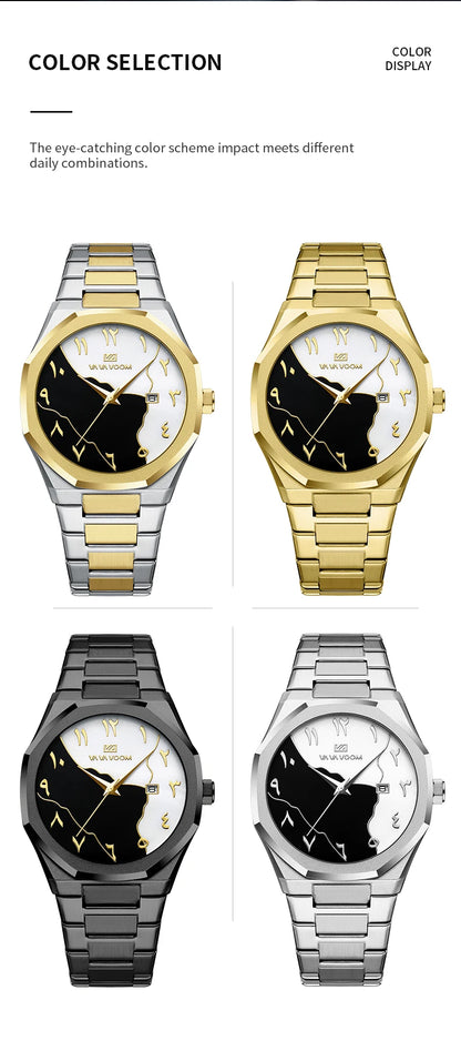 Top Brand Men Watch Marble Dial 42mm Arabic Scale Clock Silver Stainless Steel Quartz Movement Sports Business Wristatch for Men