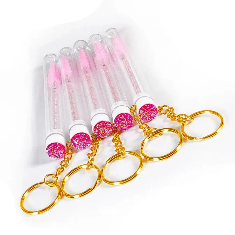 20/50pcs Sparkling Lash Mascara Tube with Black Keychain Mascara Wand Applicator for Eyelash Extension Eyebrow Comb Makeup Brush