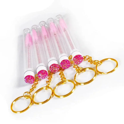 20/50pcs Sparkling Lash Mascara Tube with Black Keychain Mascara Wand Applicator for Eyelash Extension Eyebrow Comb Makeup Brush