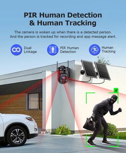 SHIWOJIA 60X ZOOM Solar Camera 4G 10MP AOV 24/7 Video Recording Dual Lens 360° 14W Solar Panel Security WIFI Camera PIR Monitor