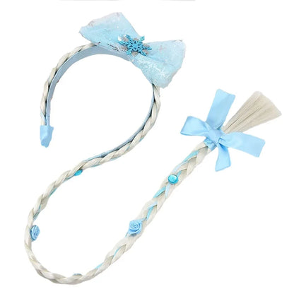 Girls Pink Blue Purple Flower Weaving Braid Headband Kids Princess Dress Up Hair Accessories Aurora Elsa Sofia Rapunzel Wig