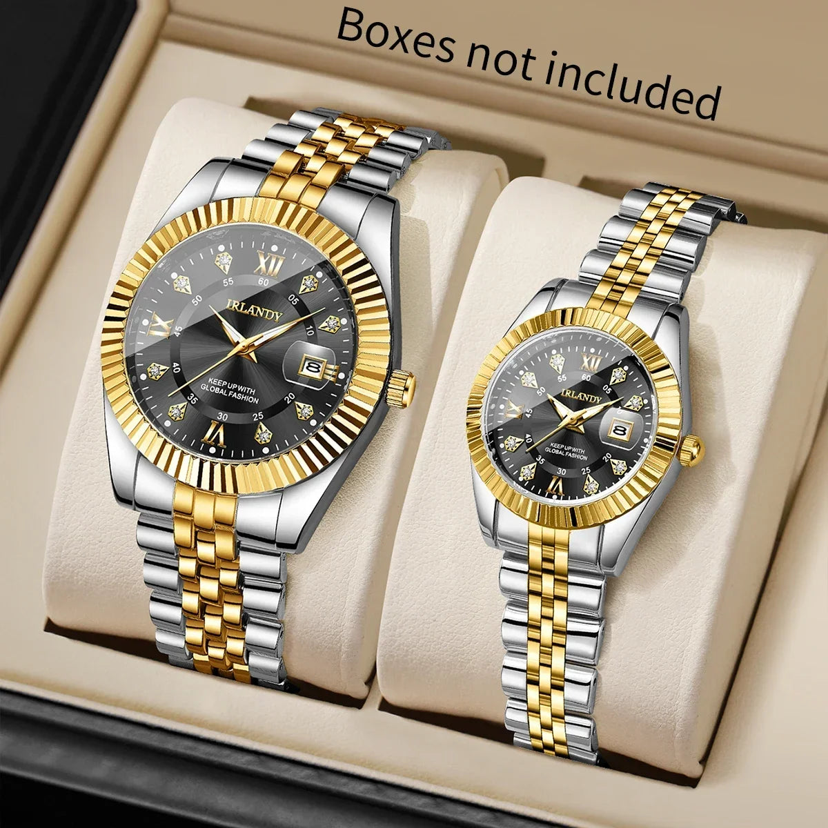 2PCS Fashion Couple's Watches Set Luxury Rhinestone Roma Dial Women Quartz Watch Men Calendar Business Wristwatches（Without Box）
