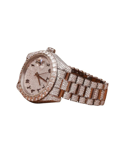 Vvs Moissanite Luxury Moissanite Diamond Watch Round Alloy Hip Hop Style Display Steel Strap Perfect Watch for Mens