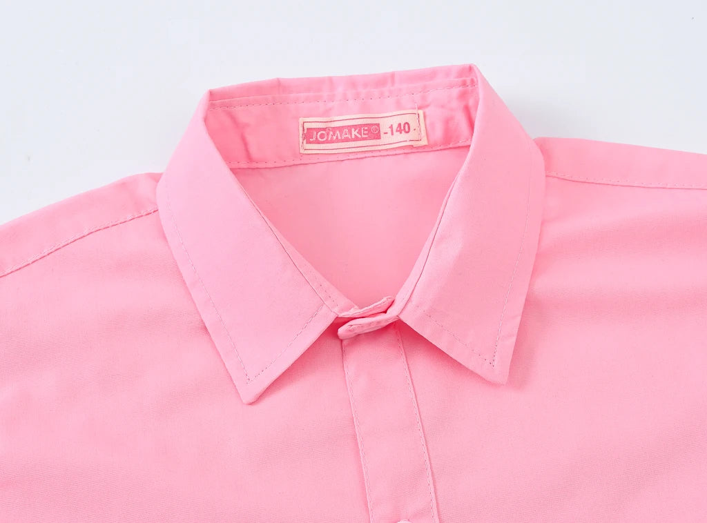 Children's Shirt in the Spring and Autumn New Boys and Girls Suit Collar Shirt Children's Pure Color Long Sleeve Shirt