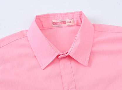 Children's Shirt in the Spring and Autumn New Boys and Girls Suit Collar Shirt Children's Pure Color Long Sleeve Shirt