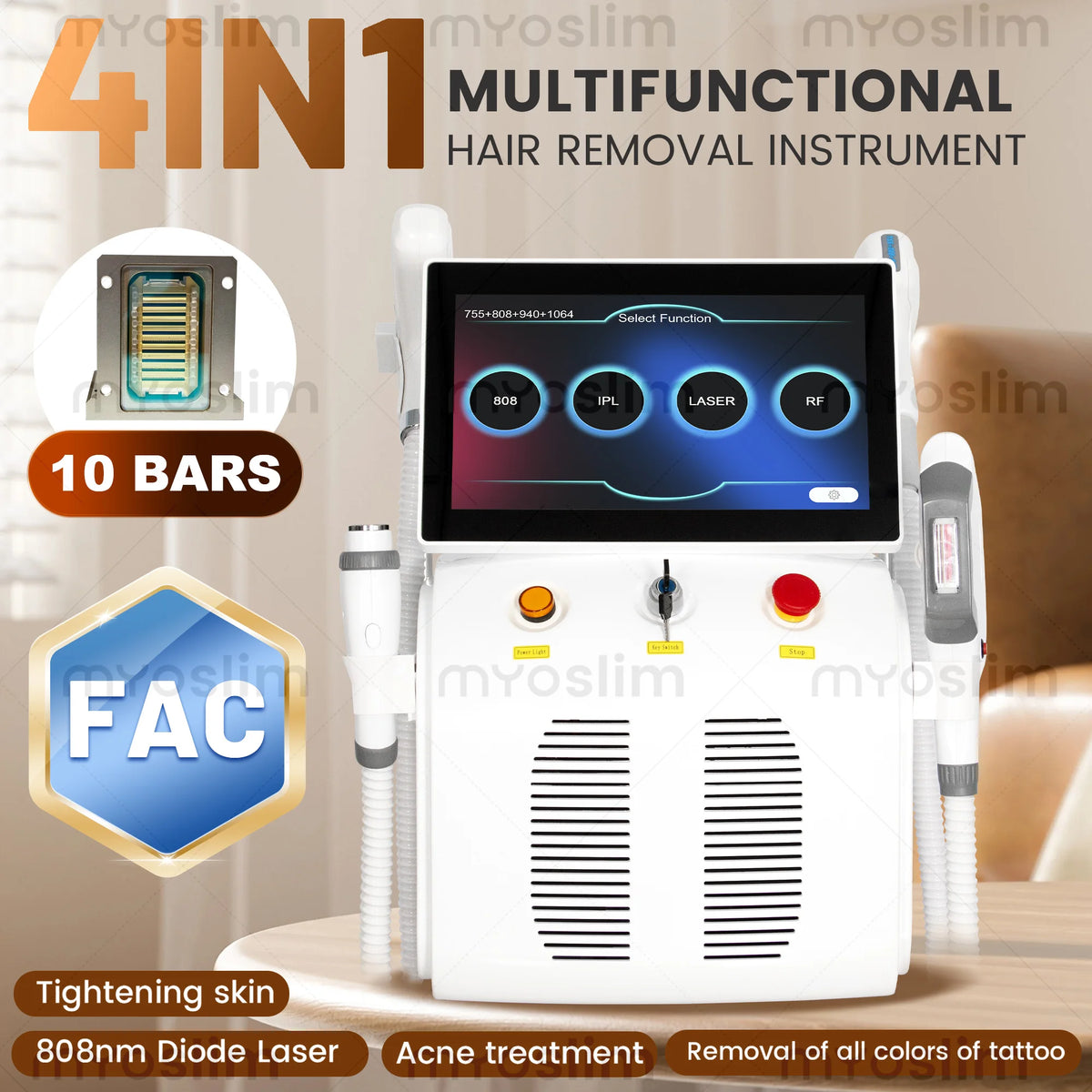 Diode Laser Hair Removal 4 IN 1 7000W FAC 755 808 940 1064nm Soprano Painless Permanent Hair Removal CE Certified Beauty Device