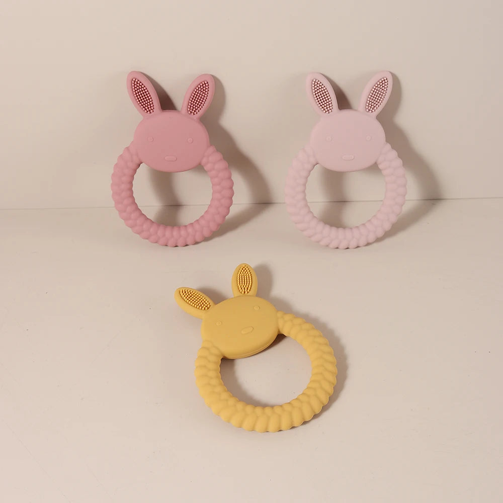 Silicone Teether Baby Gift Easter Bunny Shaped Cartoon Cute Teething Toy Chew Bead Sensory Gum Relief Soother