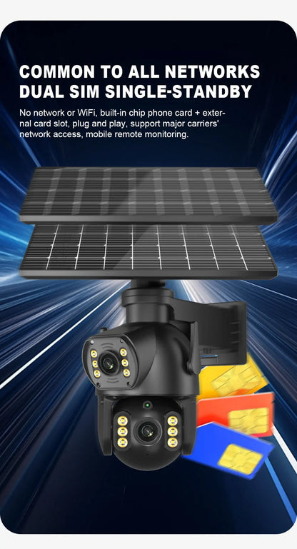 Neye P18 Solar Powered 4G SIM Card Camera 4K 8MP Outdoor Dual Lens PTZ Camera PIR Human Detection Ultra Long Battery Life