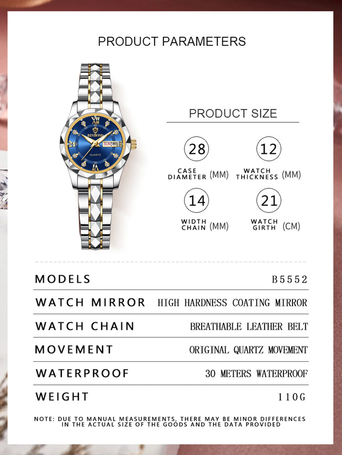 BINBOND 2pcs/Set Couple Watches 30M Waterproof Fashion Diamond Valentine Day Gift Stainless Steel Watch Men Women Quartz Watch