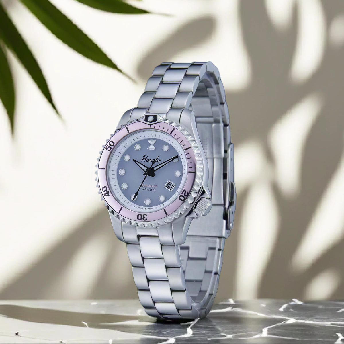 Horolo 30mm Women's Watches Japan Solar Movement Luminous Water Resistant Sapphire Stainless Steel Luxury Watch Gift For Wife