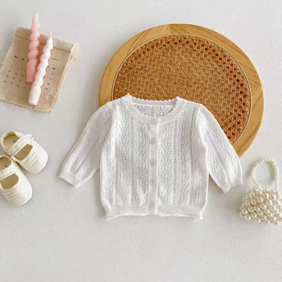 Korean-style Baby Girls' Top - Sweet, Breathable, Soft, and Pure-Color Cardigan