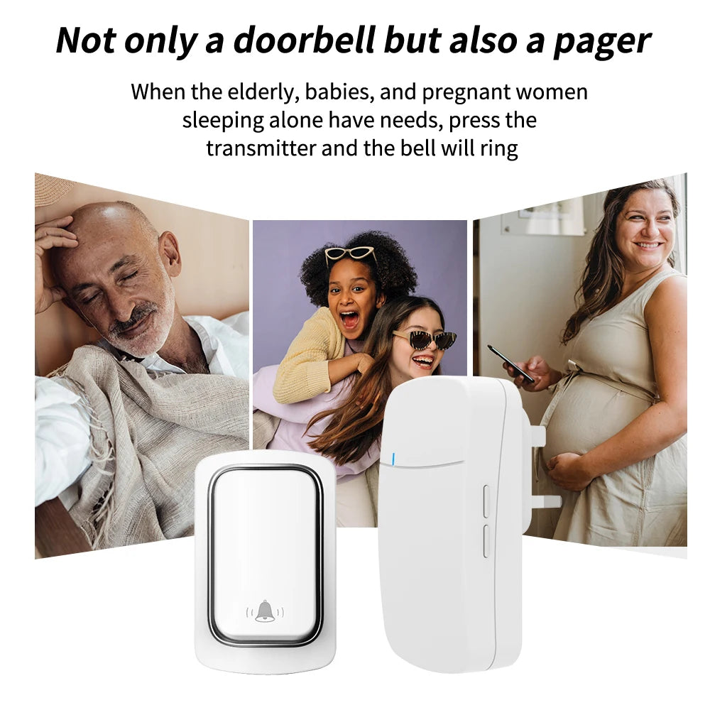 Self-Powered Wireless Doorbell, Household Anti-Theft Door Digital Music Chime Remote Control for Elderly Person's Call Device