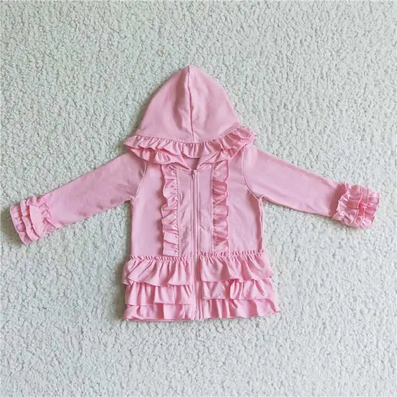 Fashion Outerwear Baby Girl Coat Ruffle Long Sleeve Hoodie Cotton Zipper Sweatshirt Children Clothes Infant Colorful Clothing