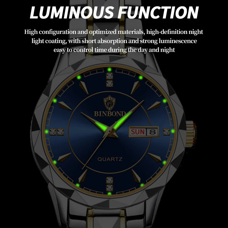 BINBOND Fashion Couple Watches Waterproof Diamond Valentine Day Lover Gift Stainless Steel Watch Men Women Quartz Watch 2pcs