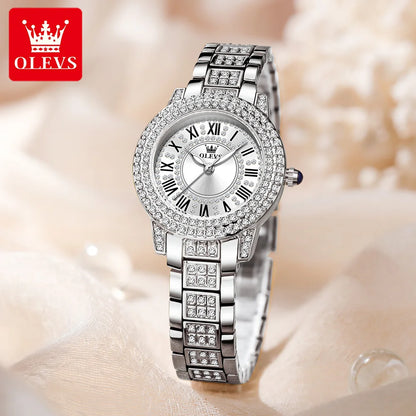 OLEVS 9943 Luxury Diamond Watch for Women Starry Sky Dial Elegant Stainless Steel Waterproof Luminous Quartz Wristwatch Ladies
