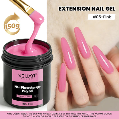 XEIJAYI 150g Poly Nail Gel UV LED Cured Builder Nail Gel Crystal Nail Extension Gel For Nails DIY At Home Salon