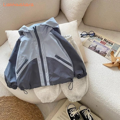 2025 New Boys Spring Autumn Hooded Jackets Fashion Casual Windbreaker Kids Outdoor Waterproof Jacket Trendy Boys Outerwear 2-14Y