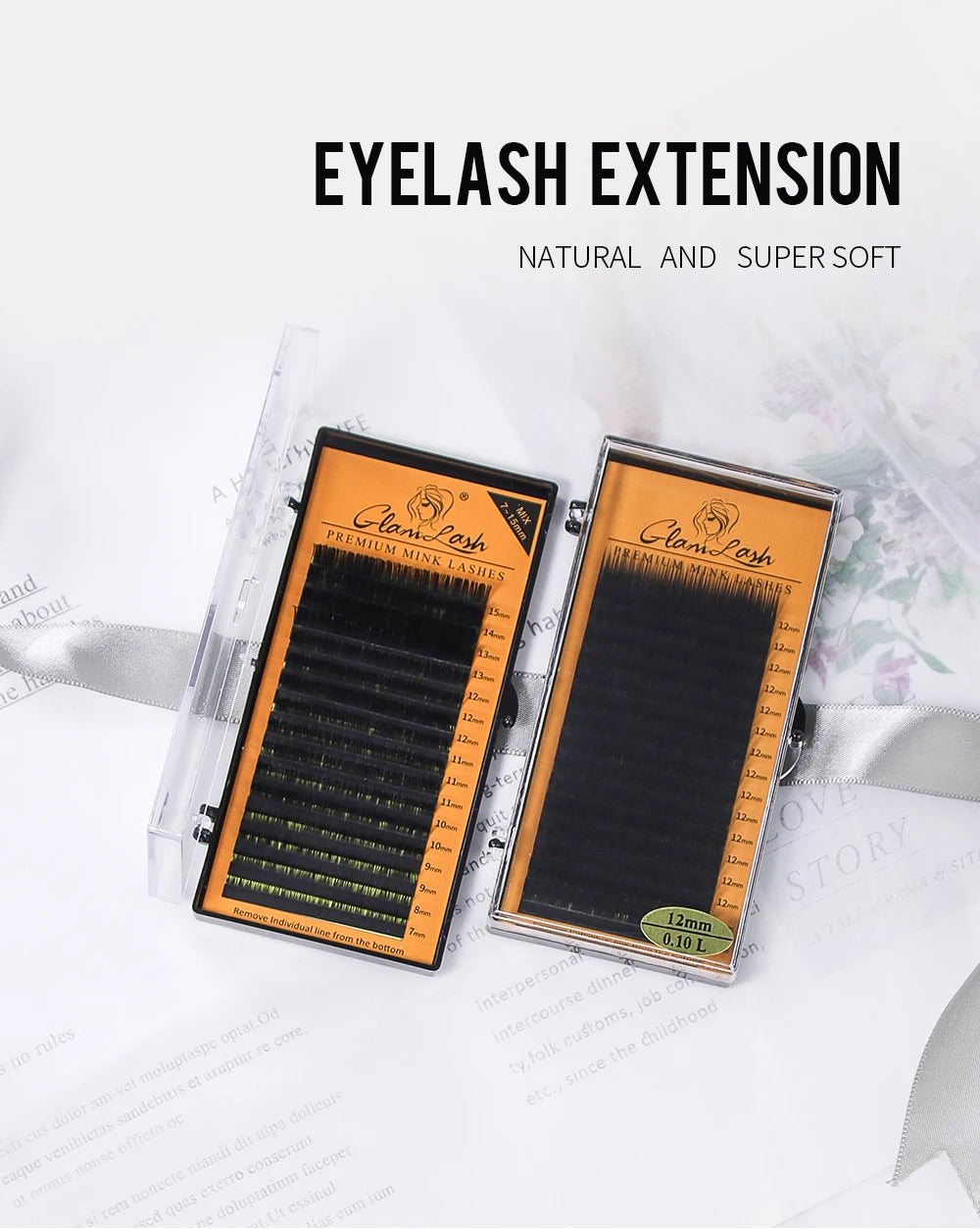 GLAMLASH L+/LC/LD/LU(M)/N Curl 7~15mm MIX 16rows/Case Mink Eyelash Extension Individual Lashes Soft False Eyelashes