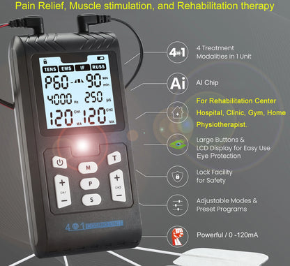 4-in-1 Electric Muscle Stimulator EMS Interferential High-Frequency Physiotherapy Device Electrostimulator for Muscle Relaxation