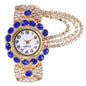 Trendy Leisure Women’s Watch Chic Gold Hollow Design Quartz Watch Stylish Red White Rhinestone Bangle Wristwatch