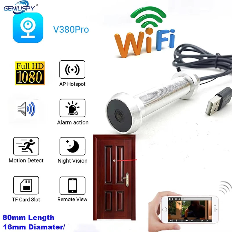 Peephole No Expansion Hole Diameter 16mm 1080P Wide Angle Cat Door Eye Hole Camera Security Wifi Mini IR Wireless Camera Viewer
