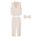 Teenager Kids Beige WaistCoat Shirt Pants Bowtie Tuxedo Dress Boys Vest Suit For Wedding Children Host Photograph Party Costume