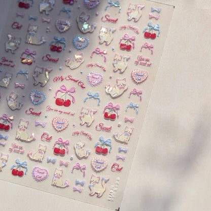 Pink Translucent Peach Jelly Texture 5D Soft Embossed Reliefs Self Adhesive Nail Art Stickers Cute Fruits 3D Manicure Decals
