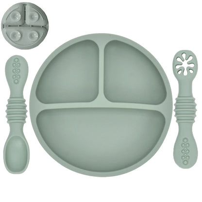 Silicone Baby Dining Plate With Spoon Fork Children Dishes Suction Plate for Toddlers Kid Training Feeding Sucker Bowl BPA FREE