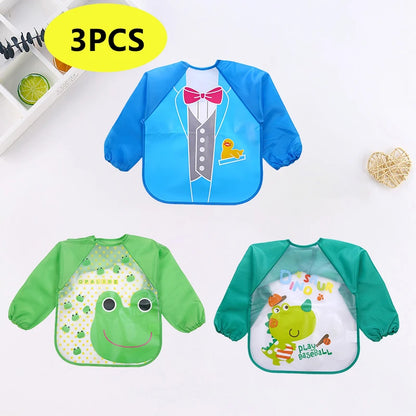 Baby Smock Bibs Waterproof Long-sleeved Eating Feeding Art Apron Newborn Toddler Burp Cloths Fit 0-3 Years Dropshipping