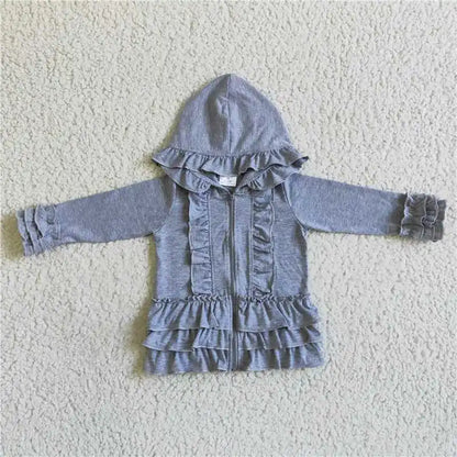 Fashion Outerwear Baby Girl Coat Ruffle Long Sleeve Hoodie Cotton Zipper Sweatshirt Children Clothes Infant Colorful Clothing