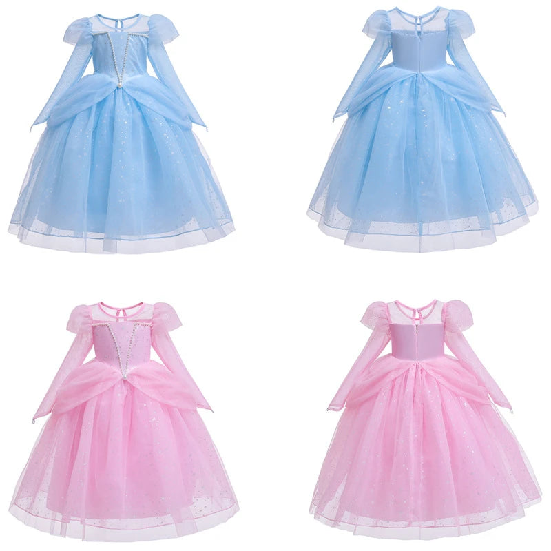Elsa Cosplay Costume Kids Layers Deluxe Ball Gown Princess Dresses Aurora Christmas Wedding Evening Dress Girls Princess Dresses