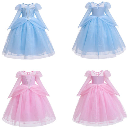 Elsa Cosplay Costume Kids Layers Deluxe Ball Gown Princess Dresses Aurora Christmas Wedding Evening Dress Girls Princess Dresses