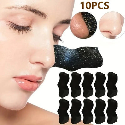 10PCS New Deep Cleaning Nose Patch Shrink Pore Bamboo Charcoal Blackhead Remover Shaped Black Nose Pore Strips Women Beauty