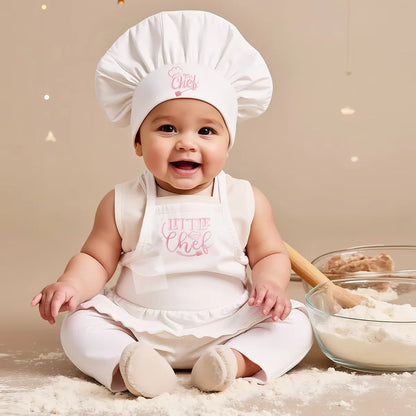 Ylsteed 2 Pcs Set Cute Baby Chef Apron and Hat Infant Kids White Cook Costume Photography Prop Newborn Hat Apron-HD