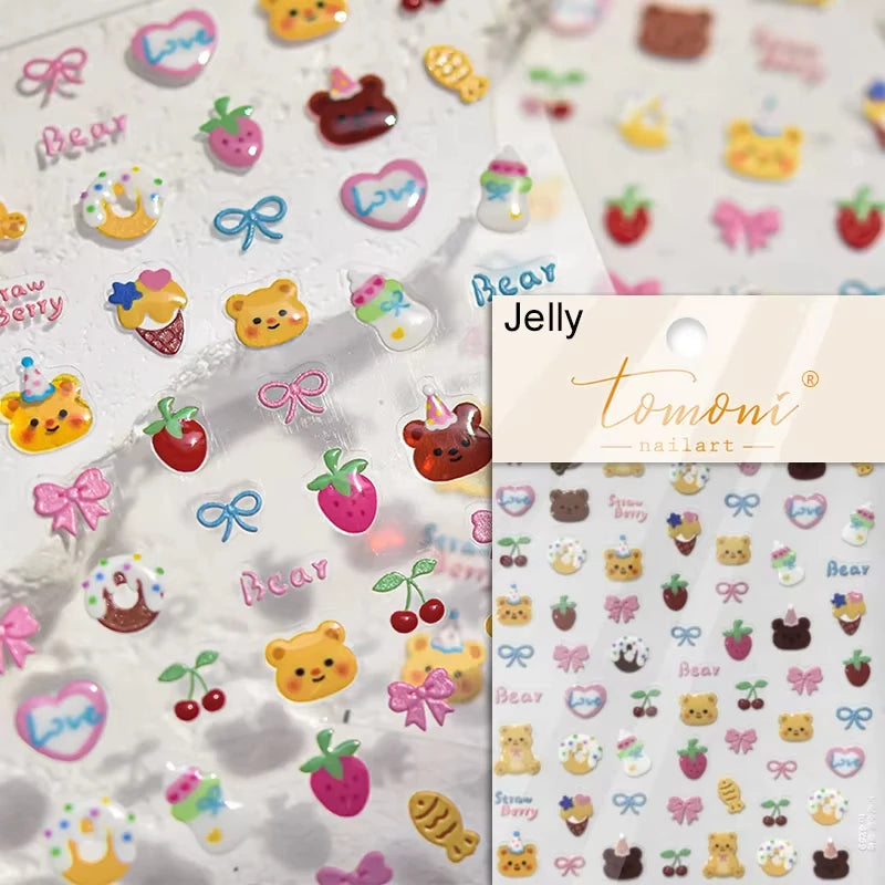 Pink Translucent Peach Jelly Texture 5D Soft Embossed Reliefs Self Adhesive Nail Art Stickers Cute Fruits 3D Manicure Decals