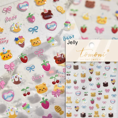 Pink Translucent Peach Jelly Texture 5D Soft Embossed Reliefs Self Adhesive Nail Art Stickers Cute Fruits 3D Manicure Decals