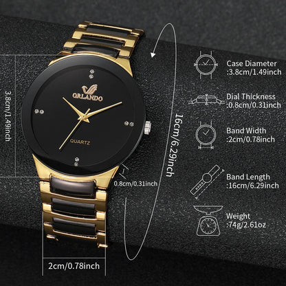 4PCS/Set Couple's Watches Fashion Rhinestone Women Quartz Watch Stainless Steel Band Men Wristwatches Bracelets Set
