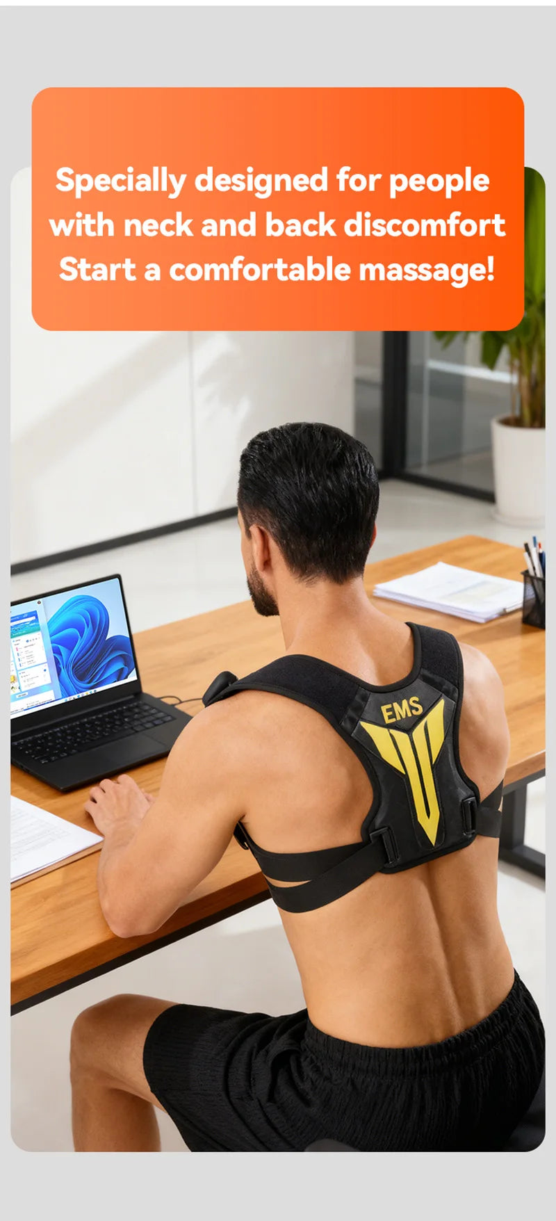 Electric Muscle Stimulator EMS Back Shoulder Vibration Stress Relief Massager Smart Muscle Toner Correct Body Posture USB Charge