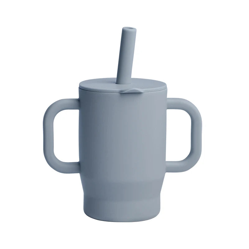 180ml Food-Grade Silicone Baby Learning Drinking Cup with Straw and Double Handles, Baby Training Drinking Cup