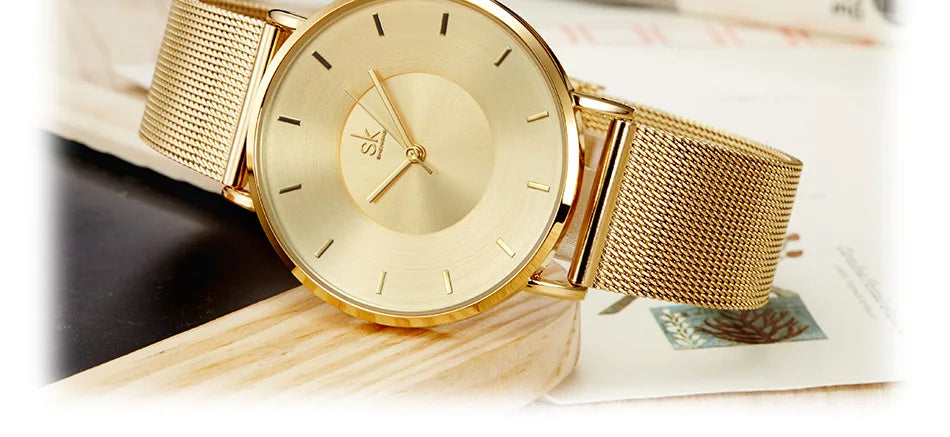 Shengke Fashion Black Watch for Women Classic Relogio Feminino Quartz Ladies Watch Woman Adjustable Mesh Strap Montre Femme