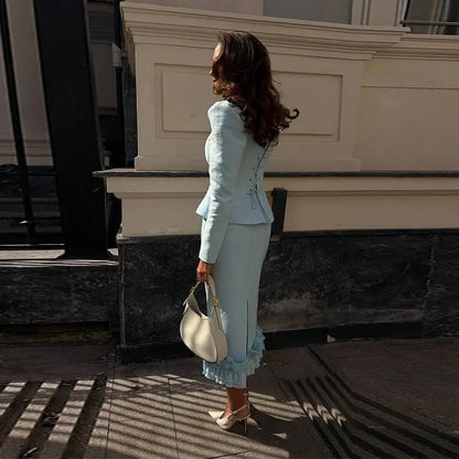 Casual Solid Woolen Top Pants Set Women Puff Full Sleeve Closed Waist Blouse Straight Trousers Sets 2026 Autumn Winter Lady Suit