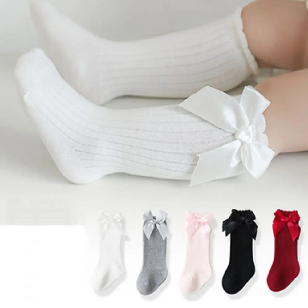 New Girls Stockings Toddler Knee High Bubble Mouth Stockings Baby Bowknot Cotton Nonslip Toddler Stocks Lace Stocking For Girl