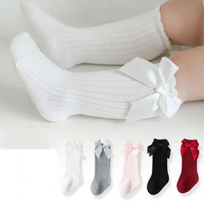 New Girls Stockings Toddler Knee High Bubble Mouth Stockings Baby Bowknot Cotton Nonslip Toddler Stocks Lace Stocking For Girl