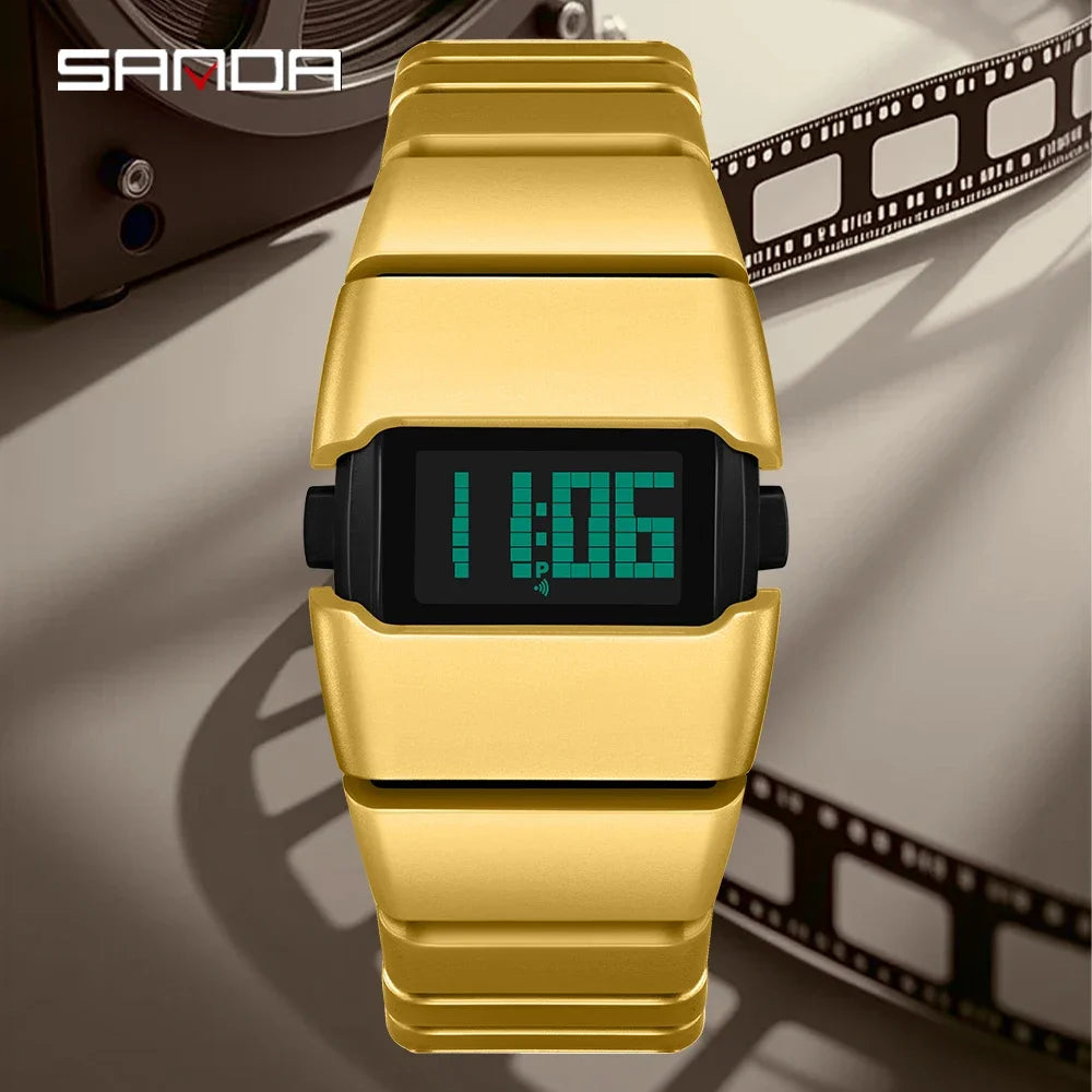 SANDA 9504 Retro Electronic Watch 5ATM Waterproof Night Light Display Snooze Alarm Clock Stopwatch Men's and Women's Watches2026