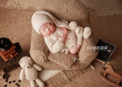 0-1 Month Newborn Photography Scenes Props Knitted Baby Costume Set Teddy Bear Doll Coffee Maker Props Studio Photo Accessories