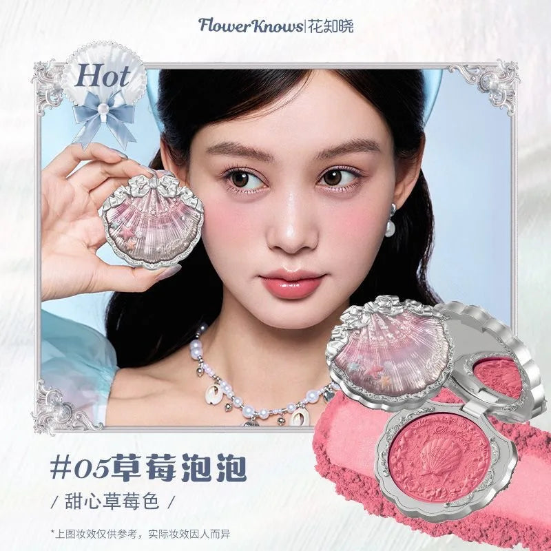 Flower Knows Strawberry Rococo Embossed Blush Fine Powder Makeup Smooth Long Lasting Blusher Waterproof Blush Maquiagem