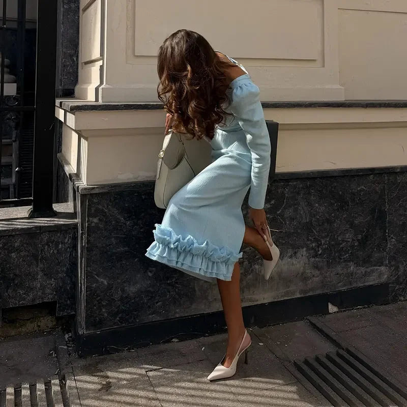 Casual Solid Woolen Top Pants Set Women Puff Full Sleeve Closed Waist Blouse Straight Trousers Sets 2026 Autumn Winter Lady Suit