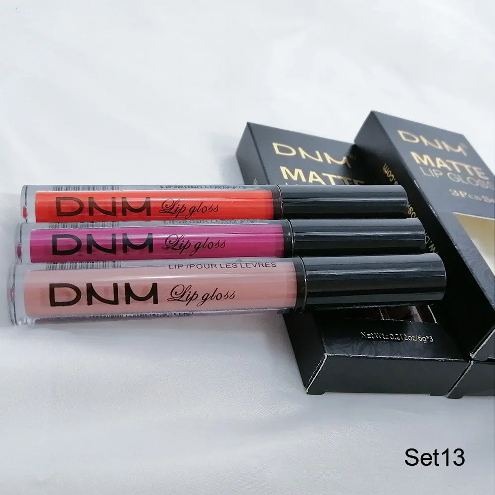 DNM 3PCS Liquid Lipstick Sets Waterproof Matte Black Blue Purple Blue Sexy Lip Gloss Long Lasting Nude Lip Tint Stain Makeup Kit