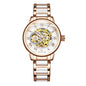 ORKINA Women Watch Automatic Mechanical Skeleton Chic Rose Gold Lady Wristwatch in Mesh Stainless Steel Bracelet / Leather Strap